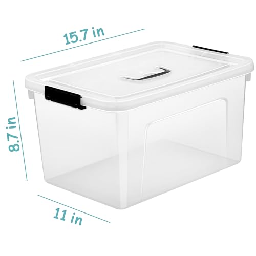 JUJIAJIA 19 Quart Clear Plastic Storage Bins with Lids - 6 Pack, Stackable, Handle