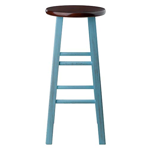 Winsome Ivy Square Leg Bar Stool Walnut Rustic Blue 29-Inch Bar Height