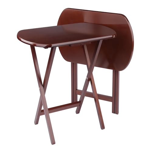 Winsome Walnut Corbett Set of 2 Oversized Foldable Snack Tables - Space-Saving & Portable