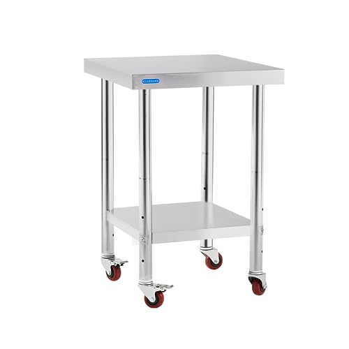 Stainless Steel Prep Table with Wheels & Adjustable Undershelf - 18x24 NSF Commercial Kitchen Workstation