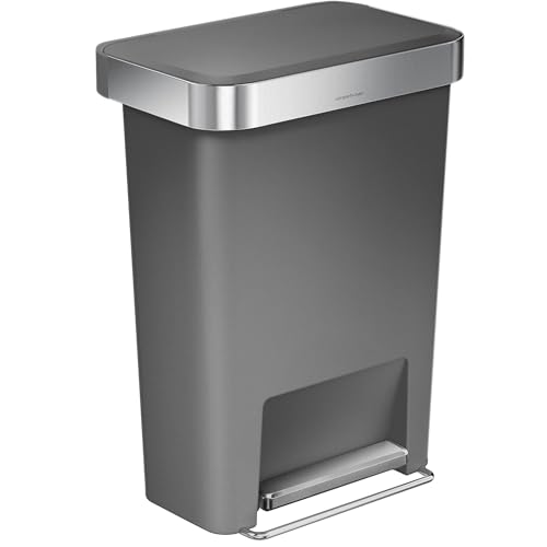Simplehuman 45L Rectangular Kitchen Step Trash Can - Grey Plastic, Soft-Close Lid, No Inner Bucket, Variation of Gray