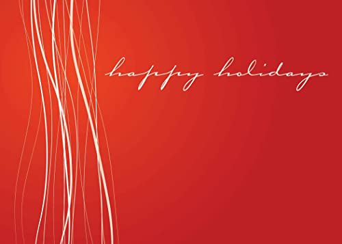 Happy Holiday Cards with Red Foil Lined Envelopes 25-Pack - Ribbons Variation