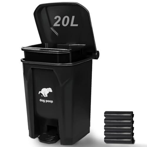 Uppcasir Black Outdoor Dog Poop Trash Can 20L with Lid & Bags - Waterproof