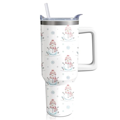 40 oz Cute Snowman Tumbler with Handle and Straw, Christmas Snow