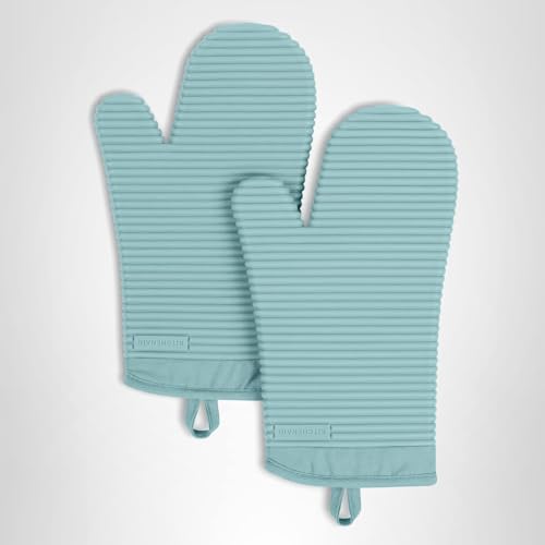 KITCHENAID Ribbed Soft Silicone Oven Mitt 2-Pack Set, 7.5"x13", Mineral Water Aqua