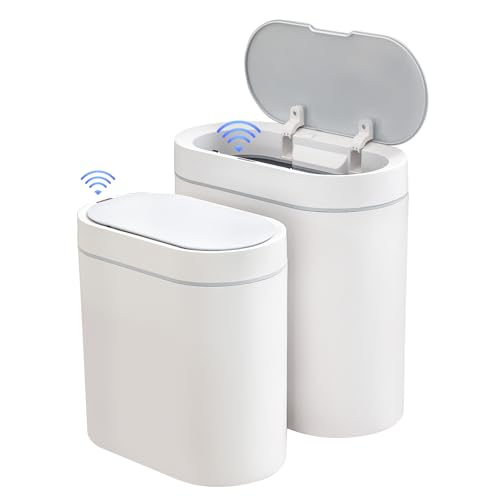 ELPHECO 2 Pack Smart Sensor Trash Cans 2 & 2.5 Gallon Automatic Waste Bins for Kitchen & Bathroom, White