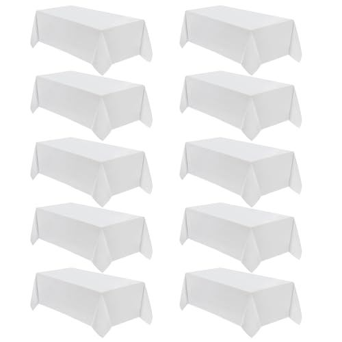 VidaFete 10 Pack White Rectangle Tablecloth 90x156 Inch for 6ft & 8ft Tables - Classic Polyester
