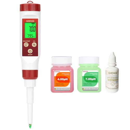 Digital pH Meter for Food Fermentation - Red, Calibrates with Solution