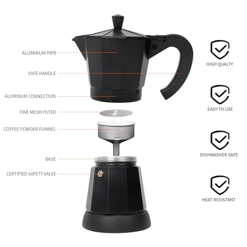 LAOION All Black 6-Cup Electric Moka Pot 300ml Portable Espresso Maker