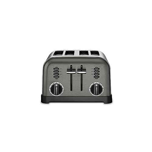 Black Stainless Steel 4-Slice Toaster with Wide Slots & Multiple Settings