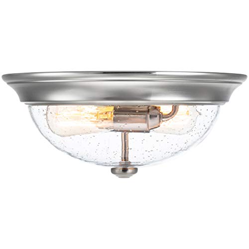 Prominence Home Madalyn 13" Brushed Nickel Flush Mount Seeded Glass Bowl Indoor Light - 51382-01