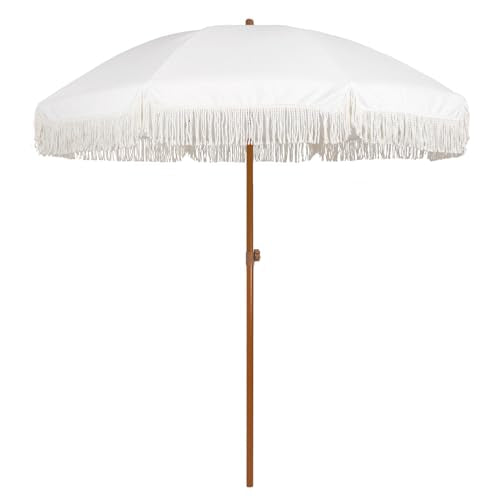 7ft Outdoor Patio Umbrella with Fringe & UPF50+ Sun Protection - Cream White
