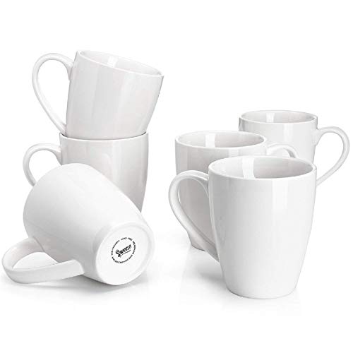 Sweese 16oz White Porcelain Coffee Mug - Set of 6, Durable, Microwave & Dishwasher Safe
