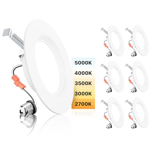 White 6-Inch LED Recessed Can Lights 5CCT Dimmable 9W 1000LM 6 Pack