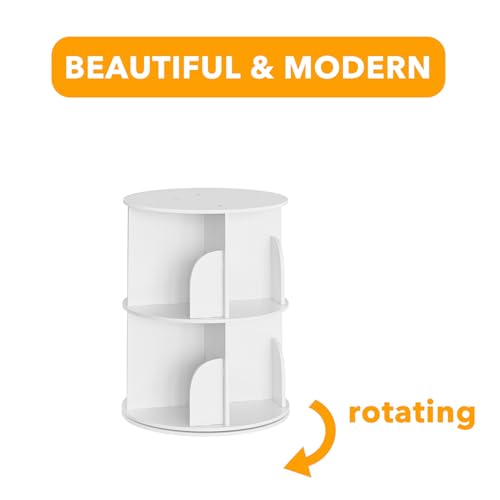 2-Tier Rotating Bookshelf Tower - 25.6 Inch White Spinning Bookcase Lazy Susan