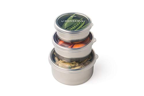 U-Konserve Stainless Steel Nesting Food Containers Set of 3 with Clear Silicone Lids - 5, 9, 16 oz