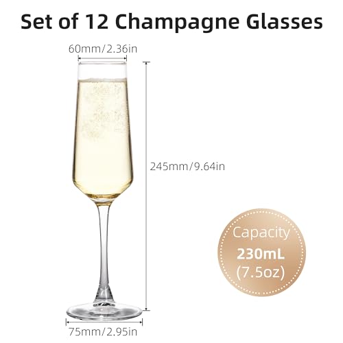 Set of 12 Champagne Flutes - Elegant Long Stem Sparkling Wine Glasses for Parties & Celebrations