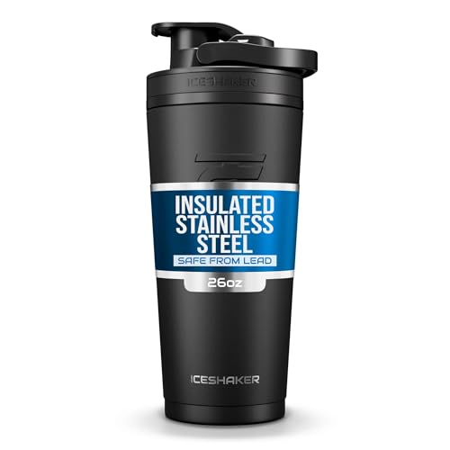 Insulated Stainless Steel Shaker Bottle 26oz - Black, Cold for 30+ Hours, Twist-On Agitator, Odor-Free Protein & Drink Bottle