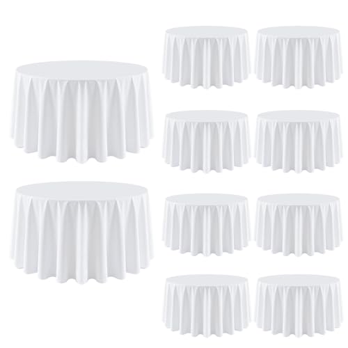Dexbriz 10 Pack 120 Inch White Round Tablecloth for 48-96 Inch Tables, Hotel & Event Use