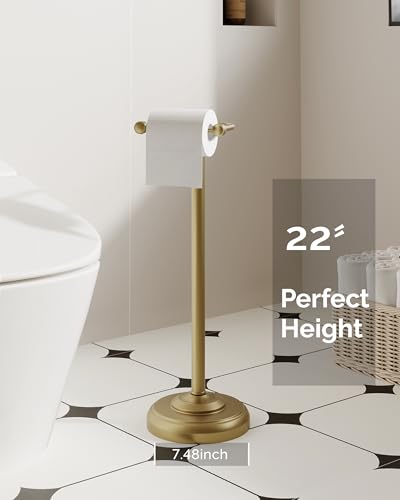 Brushed Gold 22" Stainless Steel Freestanding Toilet Paper Holder with Weighted Base - No Storage