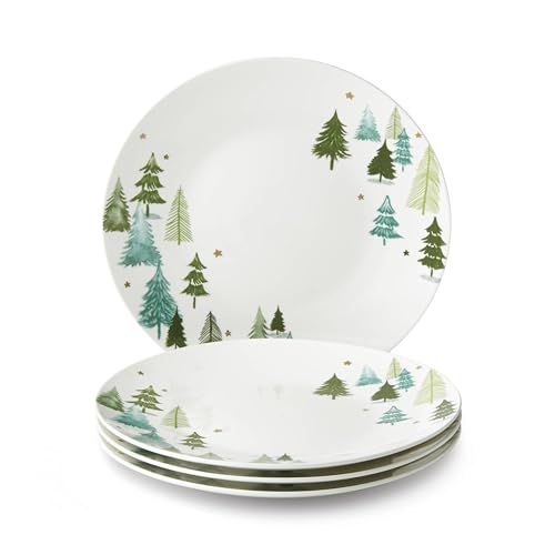 Lenox Balsam Lane Porcelain Christmas Dinner Plate Set of 4 – White w/ Gold Accents