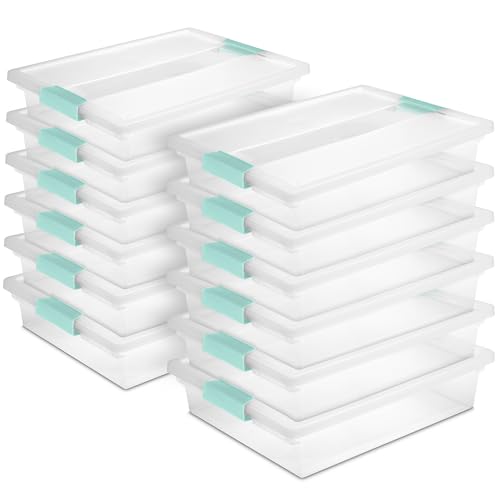 Stackable Clear Plastic Storage Bins - Large, 12-Pack - Secure & Lightweight