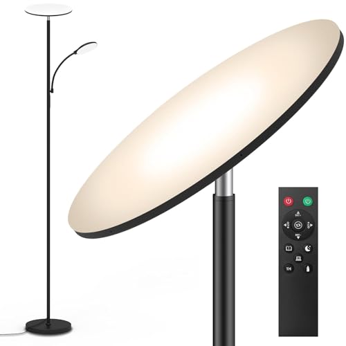 Black 44W LED Floor Lamp with Remote, Dimmable & Bendable Reading Light