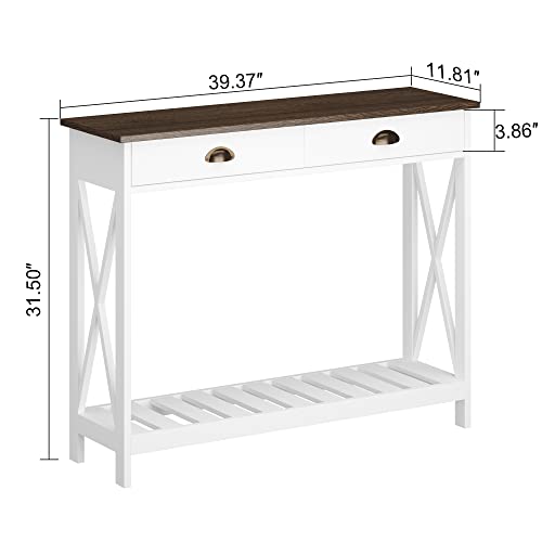 White Console Table with Drawer and Stable X Supports - 39.37W x 11.81D x 31.5H