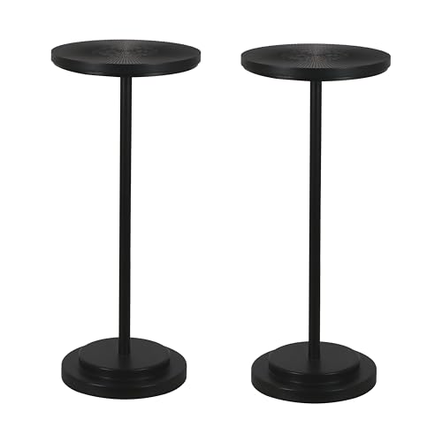 COVLON Black 2-Piece Round Pedestal Drink Side Tables for Living Room & Bedroom