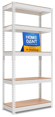 Garage Storage Shelves - White 28 Inch W 5-Tier Metal Shelving Unit - Tool-Free Assembly