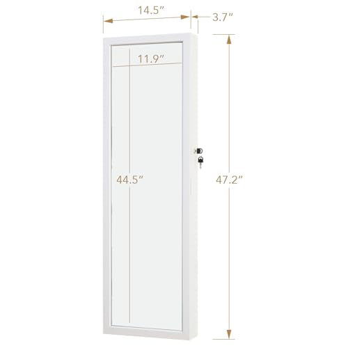 Off White LED Mirror Jewelry Armoire Door Wall Mount with Storage & Drawers