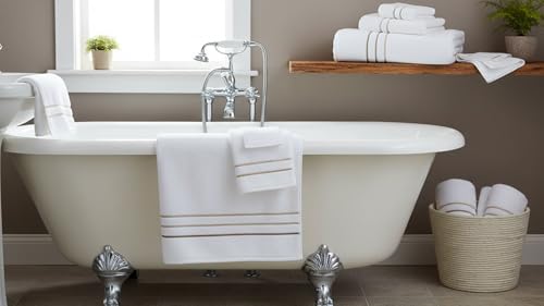 White/Taupe Luxury 6-Piece Cotton Bath Towels Set - Soft Absorbent & Quick Dry