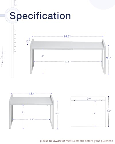 Expandable Cabinet Shelf Riser - White, 12 Inches, Adjustable Width 13.4-24.5 Inches
