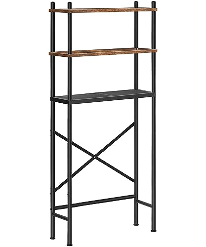 HOOBRO Over Toilet Storage Rack with 3 Adjustable Shelves - Rustic Brown & Black