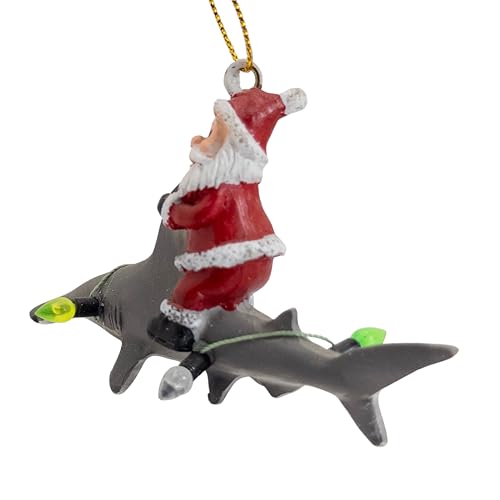 Hammerhead Shark Christmas Tree Ornament Santa Riding Lights Nautical Decor