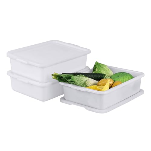3-Pack Commercial Plastic Bus Tubs with Lids – 13L Food Service Storage & Wash Basins