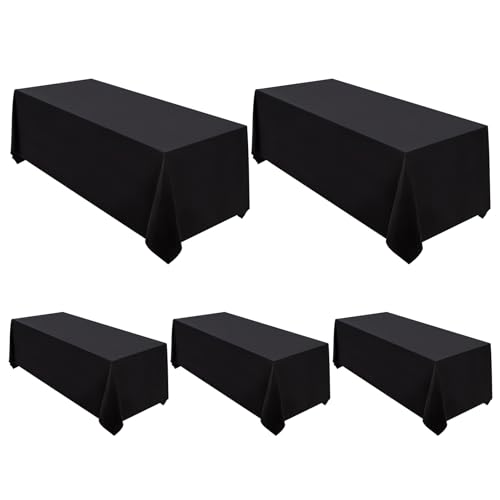 Surmente 5-Pack 90x132 Inch Black Rectangle Tablecloth for 6-8 Foot Tables