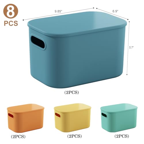 8 Pack Colorful Stackable Storage Bins with Lids & Handles for Organization