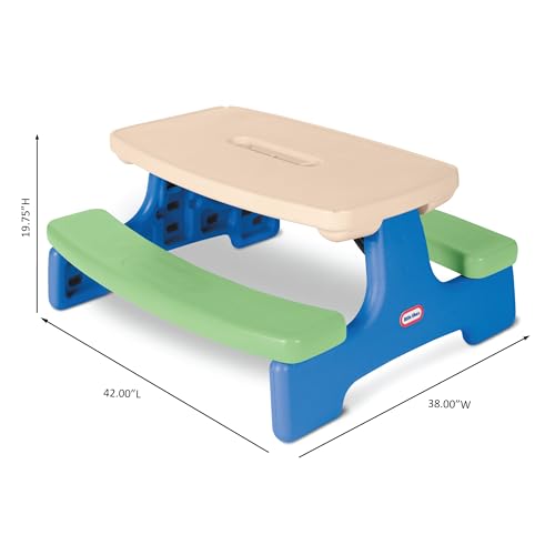 Kids Picnic Table with Umbrella - Blue/Green, 42 Inch, Foldable Outdoor Playset