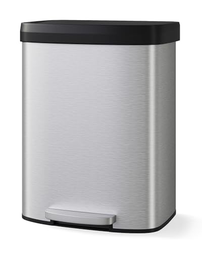 15.8 Gallon Stainless Steel Trash Can with Lid - Rustproof Kitchen Waste Bin, Silver