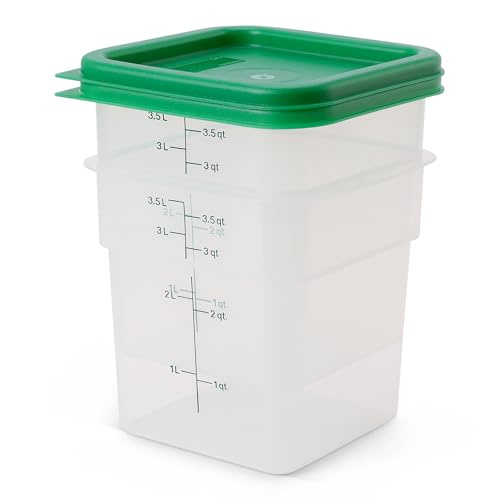 Cambro 4 QT Square Food Storage Container with Green Lid - BPA-Free, Microwave Safe, 2 Pack