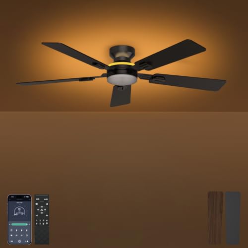 Black 52 Inch Ceiling Fan with Light and Remote App Control - Flush Mount