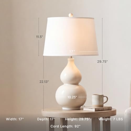 Contemporary Cream Ceramic Table Lamp - 30" Tall with Double Gourd Base