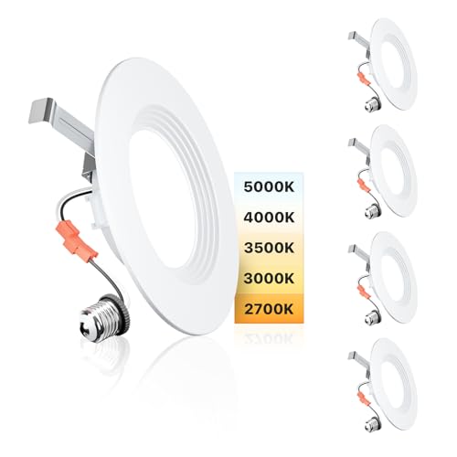 Ensenior White 6 Inch LED Recessed Can Lights 5CCT, 9W, 1000LM, 4 Pack