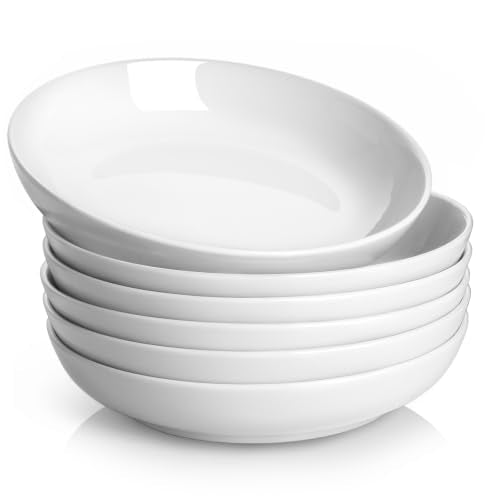 White Pasta Bowls Set of 6 - 30 oz High-Fired Porcelain Salad & Soup Bowls