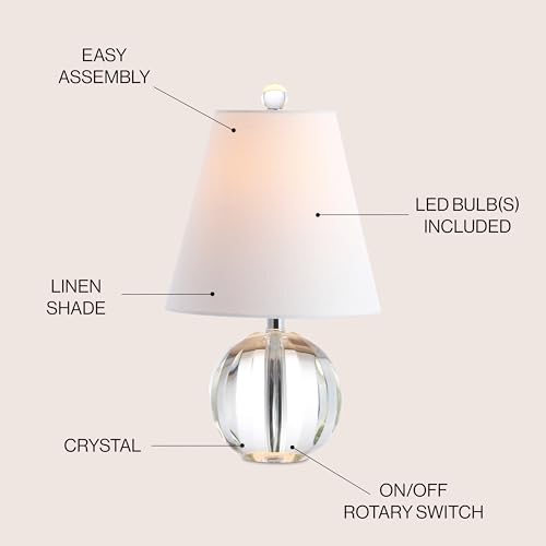 Jonathan Y 16-Inch Crystal Ball LED Table Lamp - Clear Glass, Elegant Home Decor