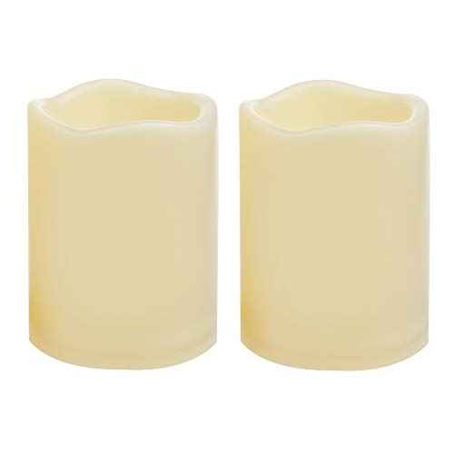 2 PCS 3" x4" Waterproof Outdoor Battery Operated Flameless LED Pillar Candles with Timer Flickering Plastic Resin Electric Decorative Light for Lantern Patio Garden Home Decor Party Wedding Decoration