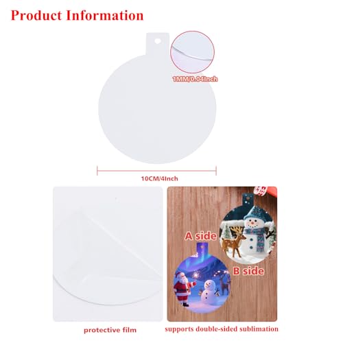 4 Inch Sublimation Ornament Blanks, 50 PCS – White Metal Round Decorations, 1mm Thick, Double-Sided Sublimation, Aulsetch