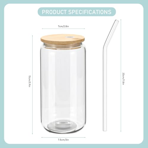 20 Pack 16oz Glass Beer Can Shaped Drinking Cups with Bamboo Lids & Glass Straws