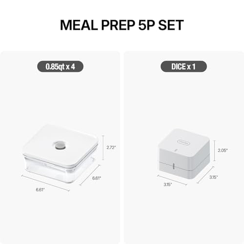 Food Storage Containers Set - 4 Mini Square 0.85qt with Vacuum Sealer - Leakproof BPA-Free Meal Prep